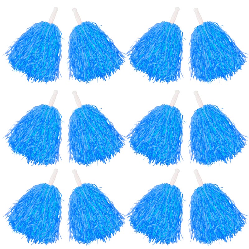 Comicfs 12 PCS Cheerleading Pom Poms, Pompoms with Handles Cheer Squad Team Spirited Fun Pom Poms for Party, Sports Dance Cheer, Performance Celebration (Soft Plastic- Blue) - Image 1